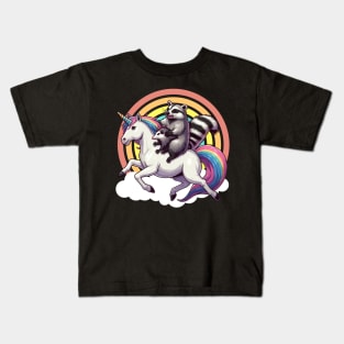 Raccoon and Possum Riding a Unicorn Kids T-Shirt